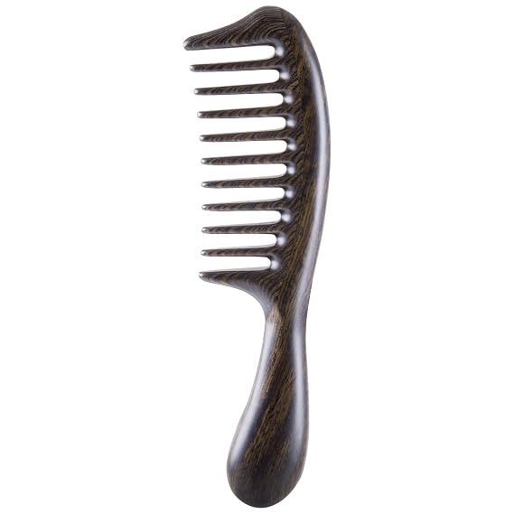 Louise Maelys Black Sandalwood Wide Tooth Comb For Curly Hair | Black Sandalwood Wide Tooth Comb For Detangling Curly, Thick Or Wavy Hair; Smooth Wooden Teeth Help Reduce Static