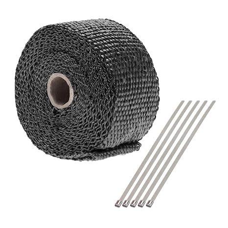 Exhaust Manifold Downpipe Black Heat Wrap 2" x 50mm & 5 Ties rap De Cat Pipe Tape
