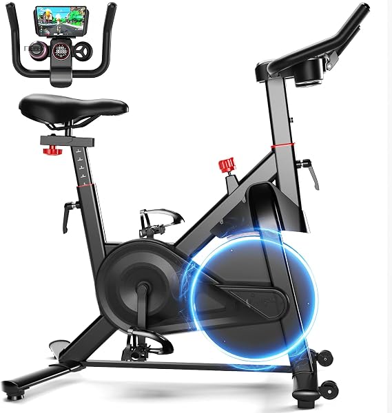 SupeRun Magnetic Exercise Bike, Stationary Bike for Home, 32-Level Resistance Indoor Cycling with 300 lb Weight Capacity, Low Noise, and Fitness Courses (Fits Users 5'1" to 5'11"), Dark Black