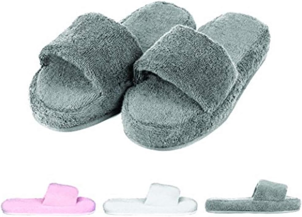 Mens and Womens Cozy Memory Foam Soft Premium 100% Turkish Terry Cotton Cloth Open Toe Spa House Indoor Slippers