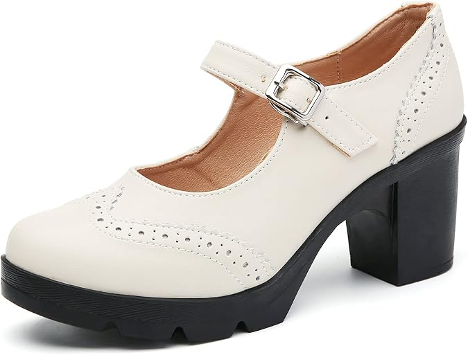 DADAWEN Women's Chunky Low Block Heels Mary Jane Closed Toe Work Pumps Comfortable Round Toe Oxfords Dress Wedding Shoes