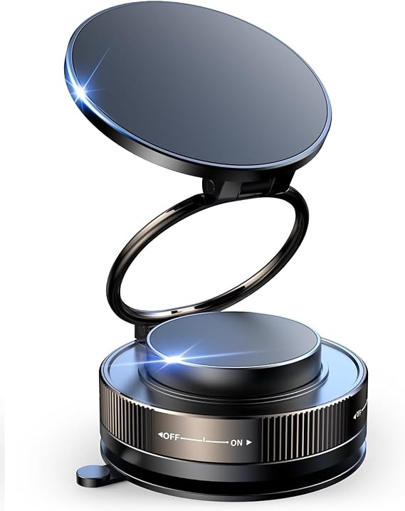 Foldable Suction Cup Phone Mount Upgraded Vacuum Magnetic Car Phone Holder 360 Ultra Suction Cup Phone Mount for MagSafe Cell Phone Holders for Your Car/Gym/Mirror Mount for iPhone & Android (Black)