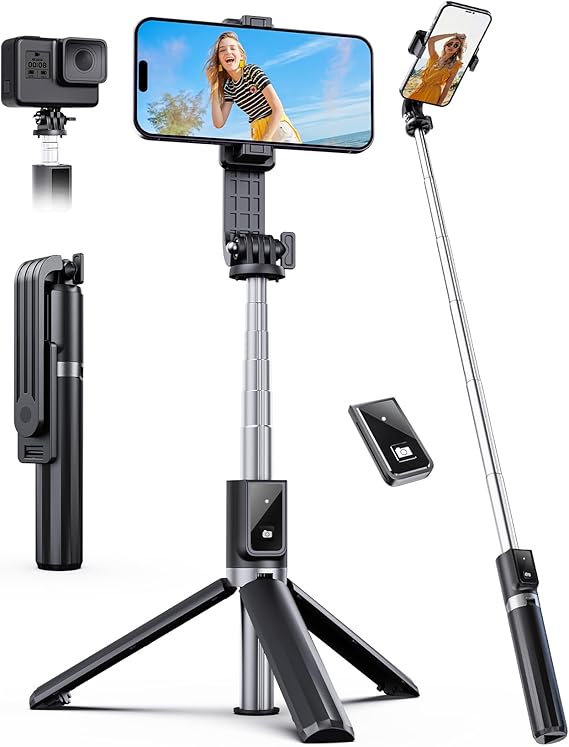 ANXRE Extendable Selfie Stick with Wireless Detachable Remote | Compact & Portable for Travel, 41.7" Selfie Stick Compatible with iPhone Samsung Android Smartphones