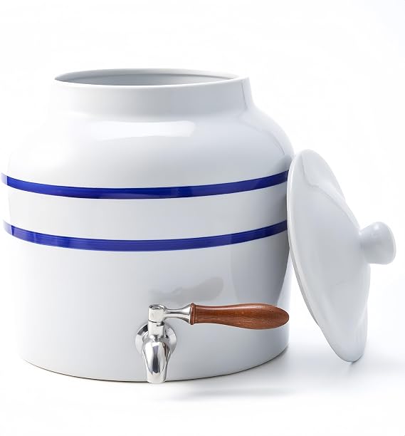 Ceramic Water Dispenser for 5 Gallon Bottle - Water Dispenser with Heavy Duty Stainless Steel Tap, Ideal for 6 to 6 Gallon Jugs, Classic Porcelain Water Pot Design (Use with Blue Stripes) | Porcelain Pot Design, Stainless Steel Faucet, Fits Compatible Water Jugs, for Home and Office Drink Station