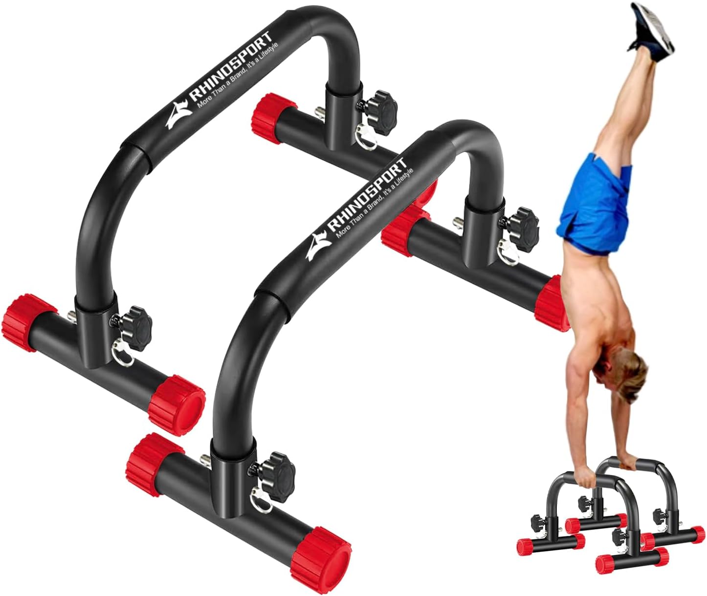 RHINOSPORT Parallettes Bars Dip Calisthenics Push Up Bars 10.2 in High 300Kg661lbs Weight Capacity Strength Training Home Gym Workouts Calisthenics Equipment [19.6x10.2x10.2 in]