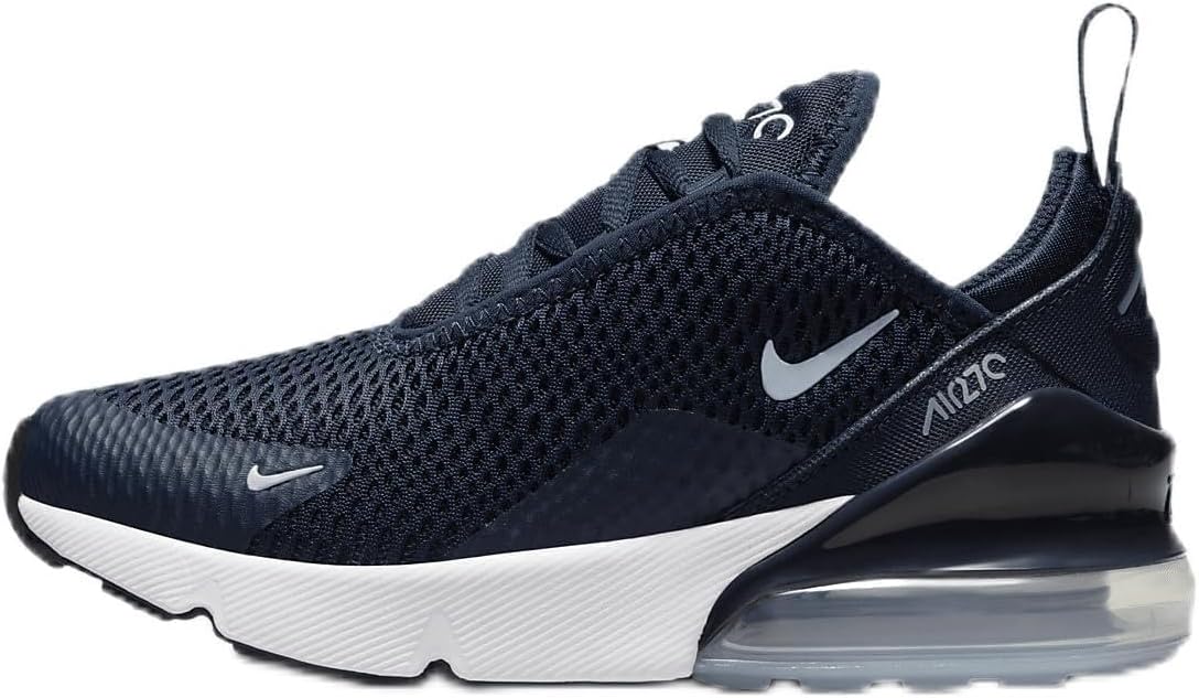 Nike Air Max 270 Little Kids' Shoe (AO2372-407, Obsidian/White/White/Cobalt Bliss) Size 2.5