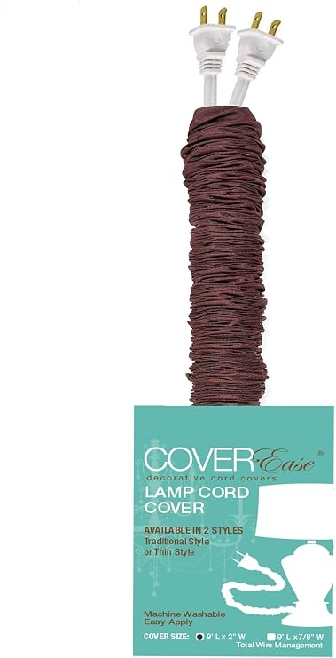 Dk Brown COVEREase Lamp Cord Cover 9 ft Faux Silk Fabric Cover - Cable Sleeve, Wire Cover, Cord Hider for Cable Management for Electrical Lighting Fixtures Dk Chocolate