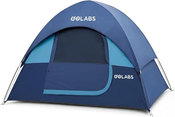 Golabs CT1 2 Person Camping Tent, Easy Set Up in 3 Min, Mesh Top & Door | Ventilation, Lightweight 4.4lbs, PU800mm Waterproof, Durable Materials, Carry Bag, Inner Pockets/Hook Portable Family Tent