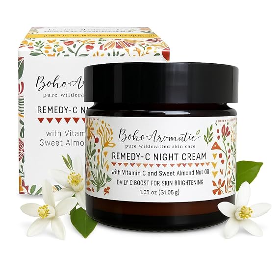 Vitamin C Night Cream for Face, Brightening Vitamin C Moisturizer Face Cream Hydrating Rich Night Serum Cream in Eco-Friendly Glass Jar, cruelty free Remedy-C