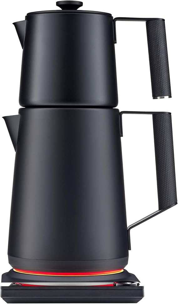 Saki Turkish Tea Maker Machine Pro, Electric Double-Pot Teapot 1.75L, 120 Min Keep-Warm, Stainless Steel BPA-Free, Auto Shut-Off & Boil-Dry, LED Brew Ring, Matte Black