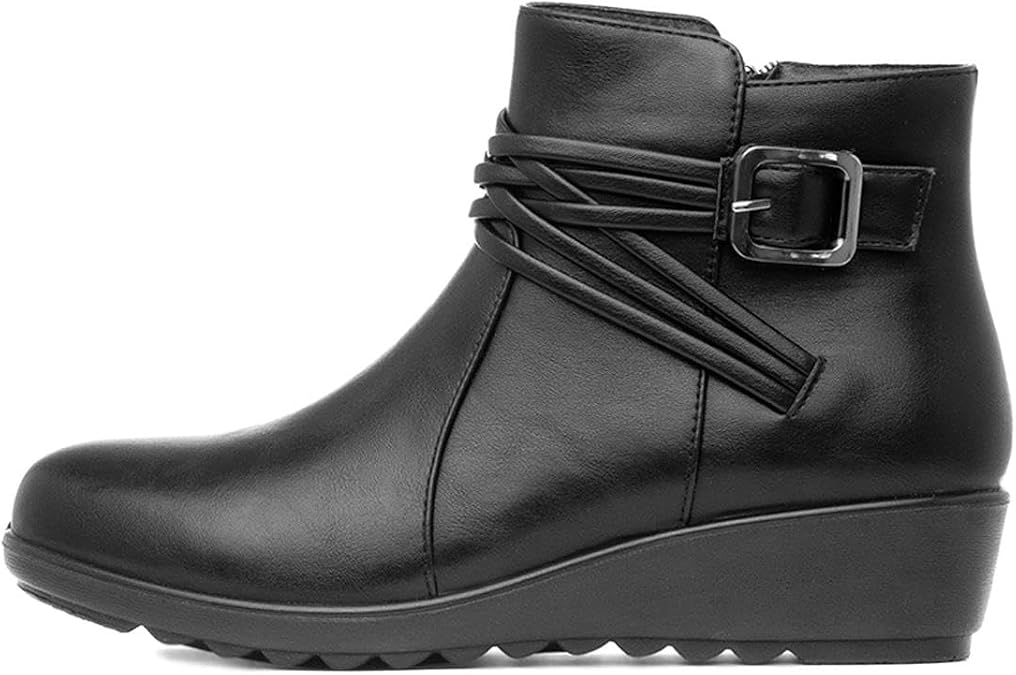 Softlites Womens Black Wedge Buckle Ankle Boot