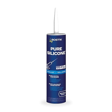 BOSTIK Pure Silicone Misty Gray 10.1oz Silicone Caulk & - 1 Cartridge | Professional Grade - 100% Waterproof - Internal/External Use - UV - Mold - Shrink & Crack Resistant