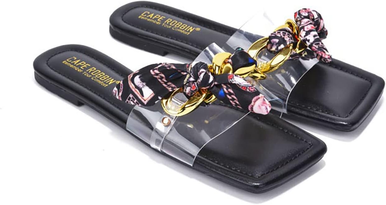 Cape Robbin Rival Flat Sandals Slides for Women, Womens Transparent Mules Slip On Shoes