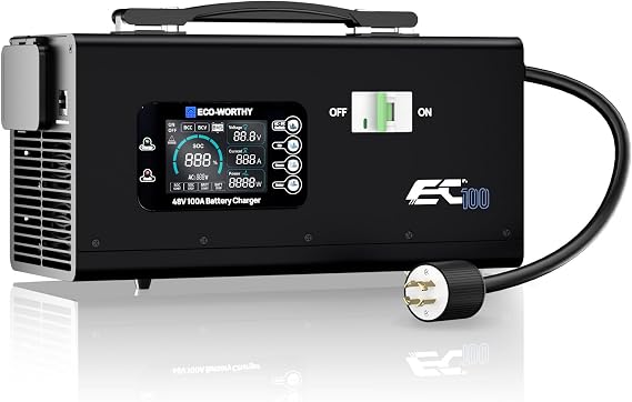 ECO-WORTHY 48V 100A Battery Charger for 48V Lithium LiFePO4 Battery | 120/240V Generators Fast Charging,Compatible with ECO-WORTHY Cubix/Powermega Series 48V Battery,2-100A Current Adjustable