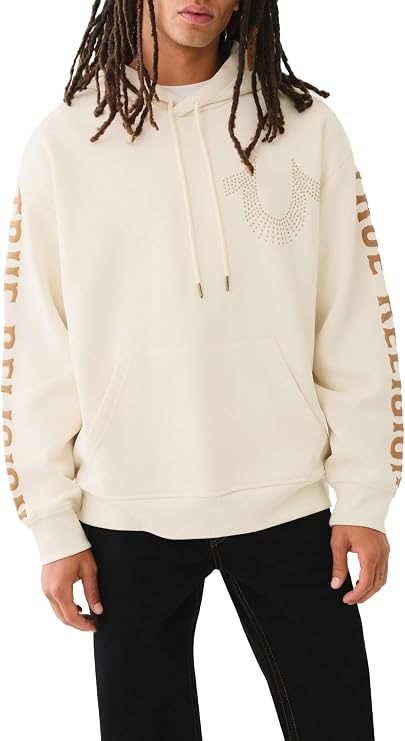 True Religion Men's Relaxed Studded Pullover Hoodie