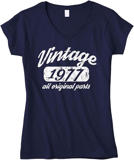 Cybertela Women's 42th Birthday Gift Vintage 1977 All Original Parts Fitted V-Neck T-Shirt