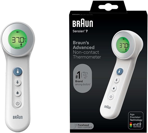 Braun Sensian 7 Forehead non-contact thermometer | Age Precision Technology | 3-in1 | Colour-Coded Digital Display | Baby and Child Friendly | #1 Brand among doctors1 | BNT400