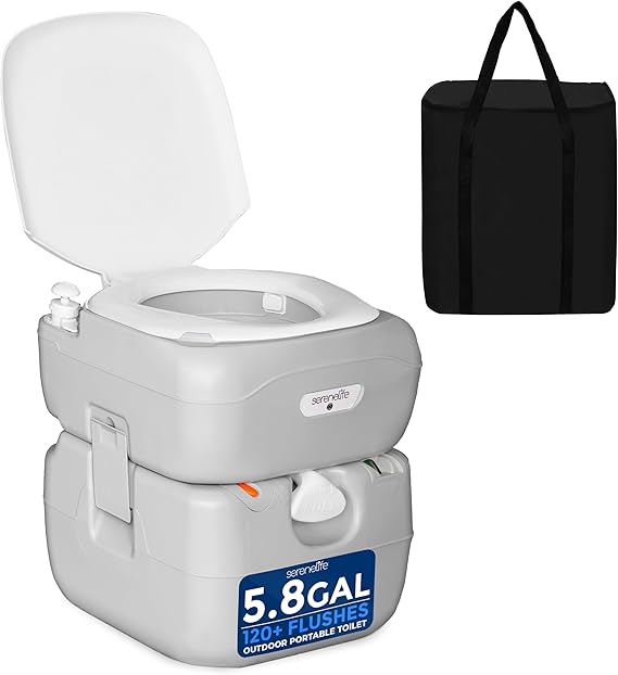 SereneLife 5.8 Gal Portable Camping Toilet with Carry Bag & Level Indicator