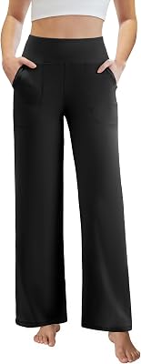 Womens Yoga Pants Wide Leg Work Dress Pants with Pockets Casual Lounge Trousers Elastic Waist Sweatpants