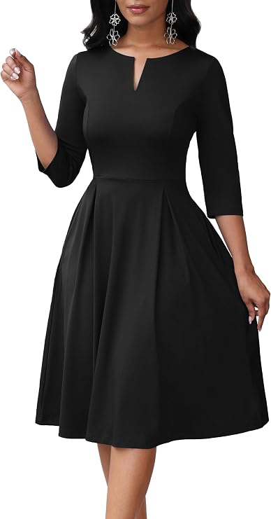 Nmoder A-Line Semi Formal Fit and Flare Midi Dress with Pocket