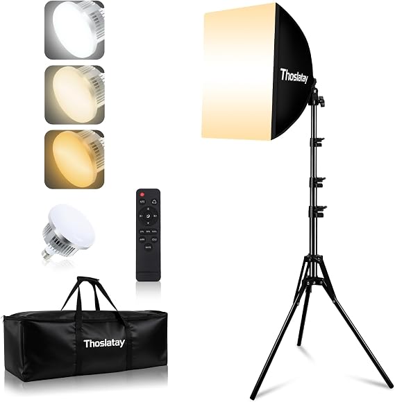 Softbox Lighting Kit 1pack,Thoslatay16x16in Soft Box Upgrade 85W 2700-6400K 100-240V LED Bulbs Professional Photography Lighting Kit, Photo Studio Lights for Photoshoot/Video Recording/Live Streaming
