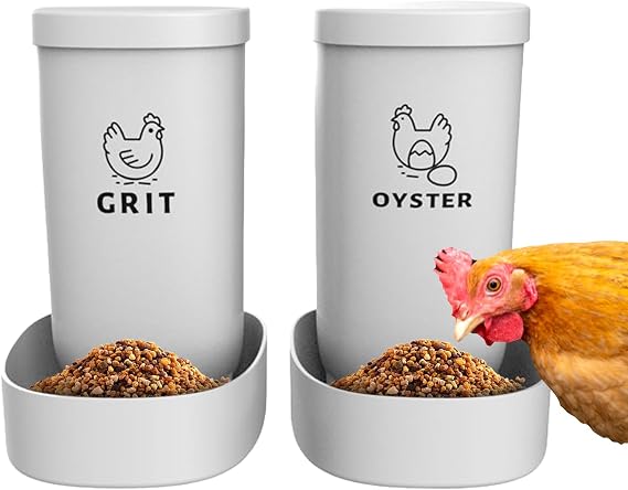 Chicken Feeder - 2 Pcs Automatic Poultry Dispenser | Poultry Feeder, Waterproof Coop Feeding, Wall Mount Grit Food Holder for Ducks Chickens Turkeys Birds Backyards Farms Indoor Outdoor Feeding