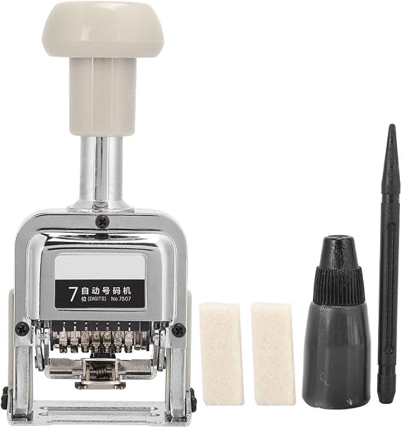 GLOGLOW Numbering Machine, Self Inking Number Stamp Automatic Numbering Machine Metal Number Stamps Kit for Numbering Consecutive (7 Digits) Printmaking