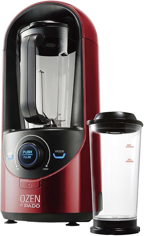 Pado Ozen 310 Vacuum Blender, Countertop Kitchen Blender for Nutrient Dense Smoothie Blends That Don't Separate, Plus Extra Vacuum Storage Container-Red