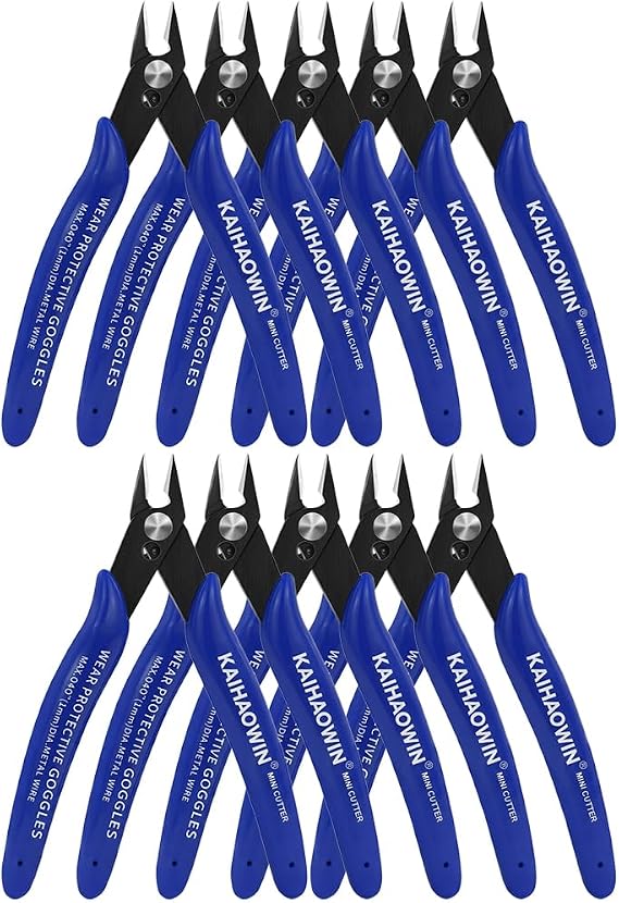Small Wire Cutters 10 Pack,KAIHAOWIN 170 Flush Cutters,Wire Clippers,Nippers,Clean Cut Pliers,Side Cuttes,Diagonal Cutting Pliers for Electronic Floral Heating Model Sprue Soft Copper,Blue (KH008)
