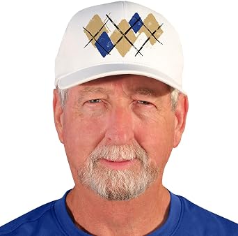 Argyle Paradise Golf Cap/Ball Cap for Men - WWWW: Khaki/Royal/White - Small/Medium