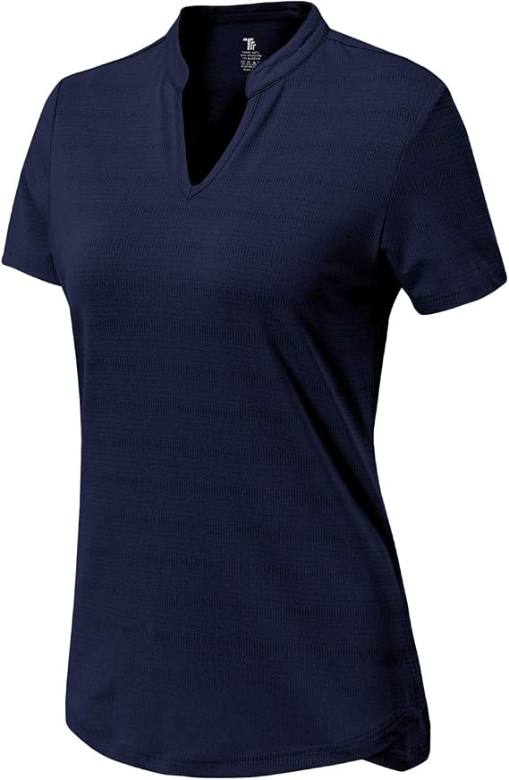 YSENTO Women's Dry Fit Golf Polo Shirts Tops Short Sleeve V Neck Collarless Apparel Shirts Clothes