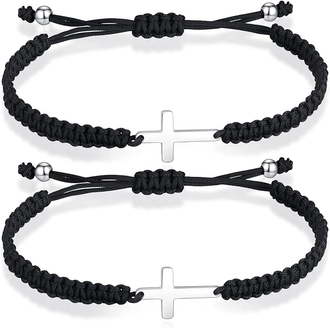 JAYUMO 2Pcs Premium Handmade Matching Cross Braided Bracelets for Men Women Couples Brothers - Adjustable Cross Charm, Symbol of Love Friendship