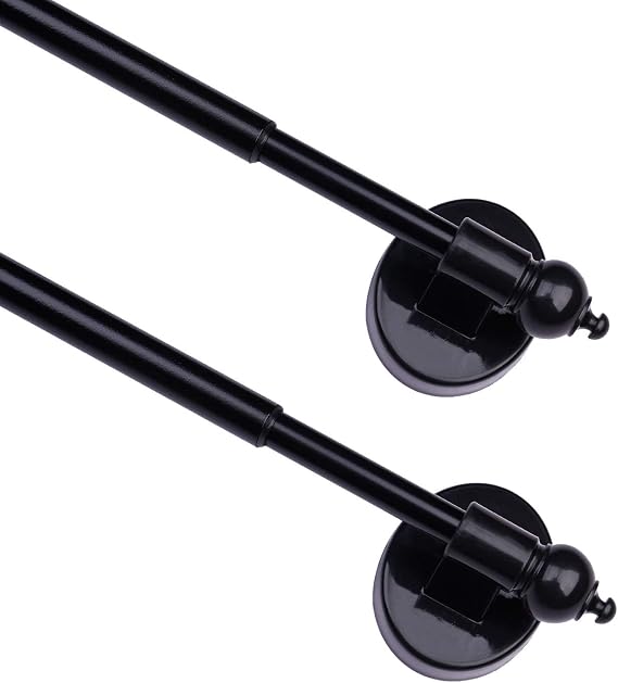 Magnetic Curtain Rods,Multi-Use Adjustable Appliance for Metal Doors,Windows,No Tools Needed,9-16 Inch,Black,2 Pack