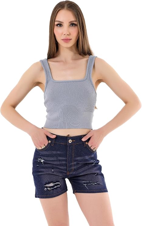 Sİm Detayli YirtmaÇ Orta Bel Denim Şort