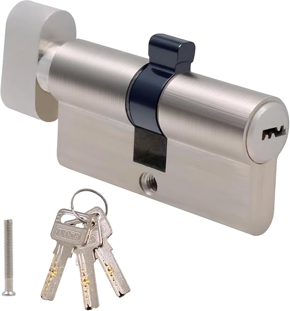 Chrome Euro Cylinder Lock 30/30 60mm, High Security Door Lock with 3 Keys, Anti-Drill Anti-Pick Anti-Bump, Suitable for Wooden UPVC and Composite Doors