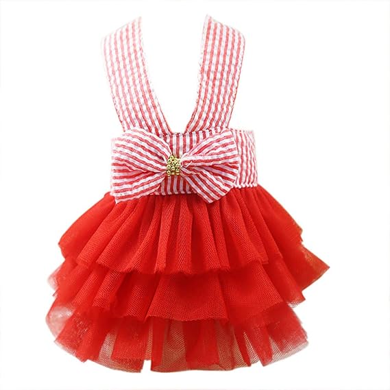 Pet's Cute Halter Bowknot Tutu Dress Female Dog Clothes Girl Dogs Yorkie Costumes Harness Red S