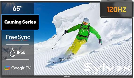 SYLVOX 65'' Outdoor TV, Premium 4K@120Hz Weatherproof TV for Smoother Sports & Gaming | IP55 Waterproof, 1000nits Brightness, Dolby Atmos, Google Smart OS with HDMI 2.1 & USB 3.0 (Gaming Series, 2025)