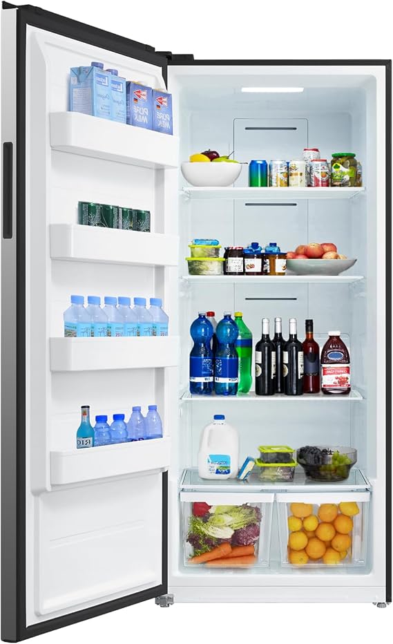 Left Hinged Standing Upright freezers 21 cu.ft, Garage freezer/refrigerator 115v, Quick Freeze, Dual modes, Recessed Handle Single Door, Stainless Steel