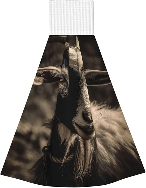 Hanging Hand Towel Soft Absorbent Bath Towel Kitchen Dish Towels with Hanging Loop Fast Drying Tie Towels for Bathroom Kitchen Home Decor Black and White Goat