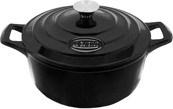 La Cuisine 2140MB Enameled Cast Iron Casserole 26 cm 4.75 Litre Glossy Black Exterior Matter Black Interior