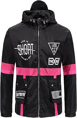 perdontoo Mens Casual Windbreakers Lightweight Drawstring Hooded Jackets