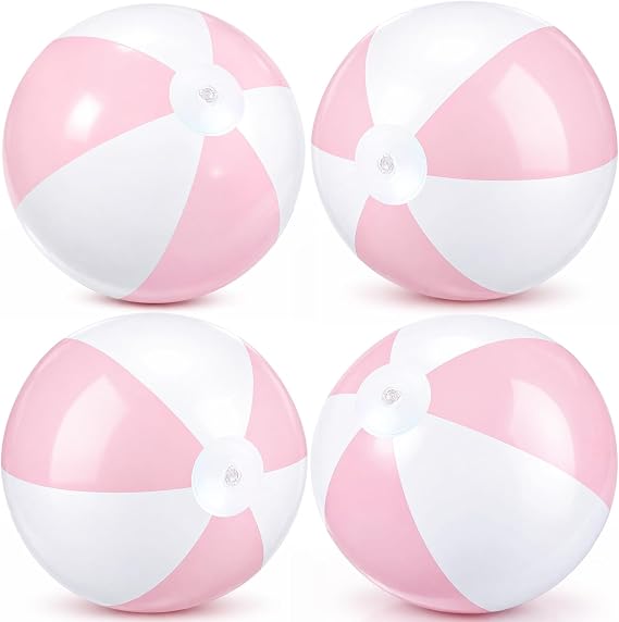 MiniInflat 4 Pack Pastel Beach Balls,Macaron Pink,16 Inch
