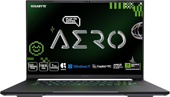 GIGABYTE AERO X16, Copilot+ PC - 165Hz 2560x1600 WQXGA - Manufactured by NVIDIA GeForce RTX 5070 - AMD Ryzen AI 9 HX 370-1TB SSD with 32GB DDR5 RAM - Windows 11 Home - Space Gray - 2WHA3USC64AH