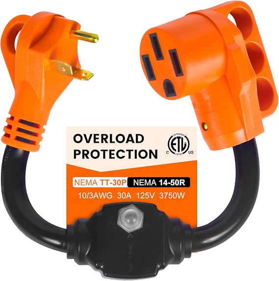 Overload Protector 30 Amp to 50 Amp RV Adapter with Circuit Breaker