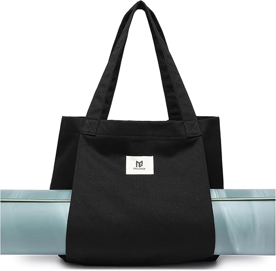 Moyaqi Canvas Tote Bag with Yoga Mat Carrier Pocket Carryall Shoulder Bag for Office, Workout, Pilates, Travel, Beach and Gym