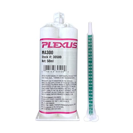 Plexus MA300 MMA Adhesive (Cartridge and Mixing Nozzle Only) Super Strength Marine Adhesive, 1:1 Ratio, Dual Cartridge Methacrylate Epoxy, for Acrylic, Metal and Ceramics