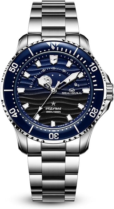SEA-GULL Dividing Watch 300M Waterproof Automatic Mechanical Wristwatch Moon Phase Luminescent Men Watches 816.32.1215