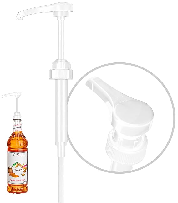 1-Pack White Syrup Pump Fits 1Litter Coffee Syrup Bottles Reusable Dispenser for Flavored Coffee, Tea, Cocktails & Beverages Portion Control Pump for Home or Cafe Use