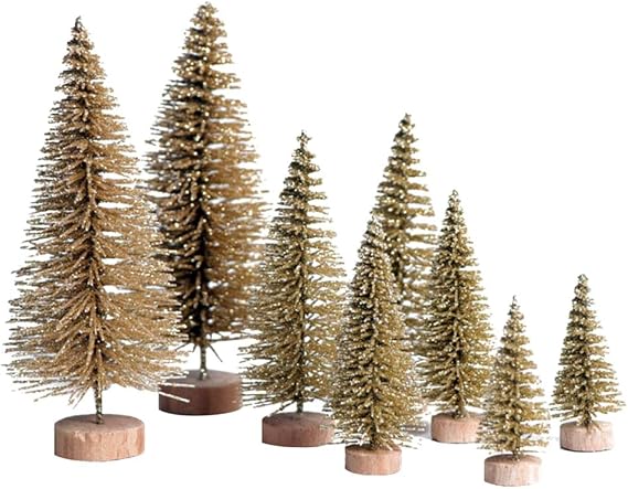 Bottle Brush Trees 8PCS, Artificial Mini Christmas Tree with 4 Size Table Top Christmas Tree with Wooden Base for Home Table Decor Christmas Ornaments Craft Decorations