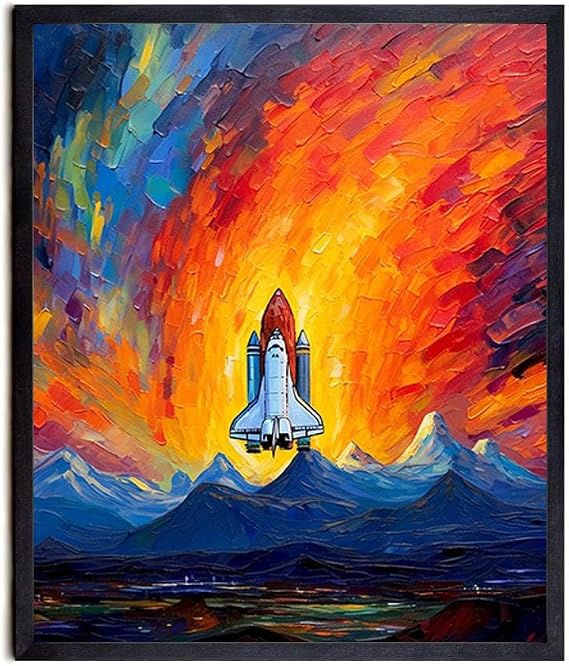 Bestbuddy Pet 11X14 Unframed Starry Night Inspired Space Shuttle Rocket Launch Space Exploration Adventure Kids Boy Family Oil Painting Art Print Poster Wall Decor AP097